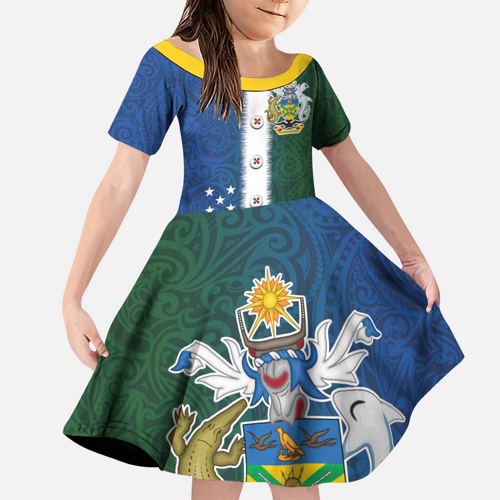 Solomon Islands Merry Christmas Family Matching Puletasi and Hawaiian Shirt Santa Suit Style With Melanesian Pattern LT03 Daughter's Dress Green - Polynesian Pride