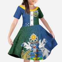 Solomon Islands Merry Christmas Family Matching Puletasi and Hawaiian Shirt Santa Suit Style With Melanesian Pattern LT03 Daughter's Dress Green - Polynesian Pride