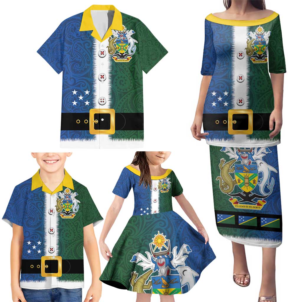 Solomon Islands Merry Christmas Family Matching Puletasi and Hawaiian Shirt Santa Suit Style With Melanesian Pattern LT03 - Polynesian Pride