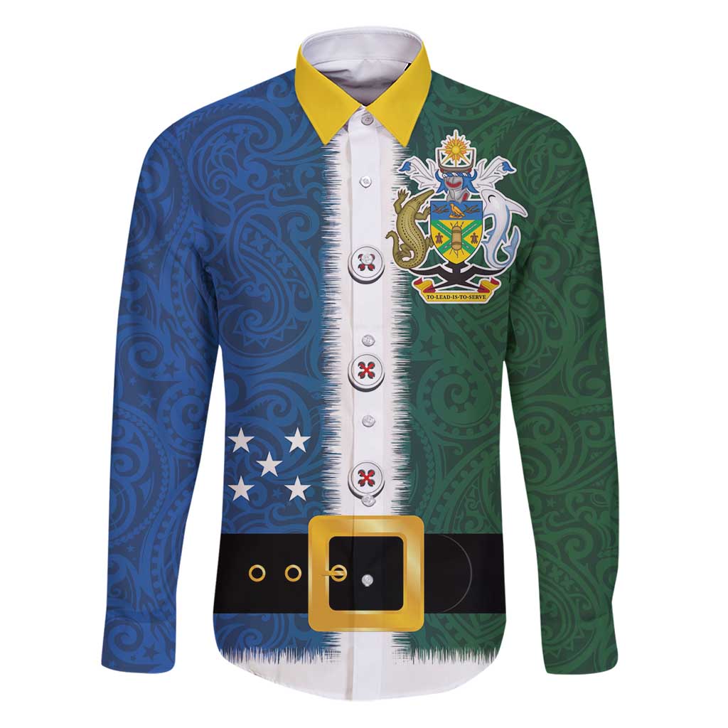 Solomon Islands Merry Christmas Family Matching Puletasi and Hawaiian Shirt Santa Suit Style With Melanesian Pattern LT03 Dad's Shirt - Long Sleeve Green - Polynesian Pride