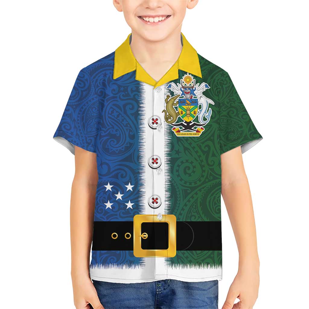 Solomon Islands Merry Christmas Family Matching Short Sleeve Bodycon Dress and Hawaiian Shirt Santa Suit Style With Melanesian Pattern LT03 Son's Shirt Green - Polynesian Pride