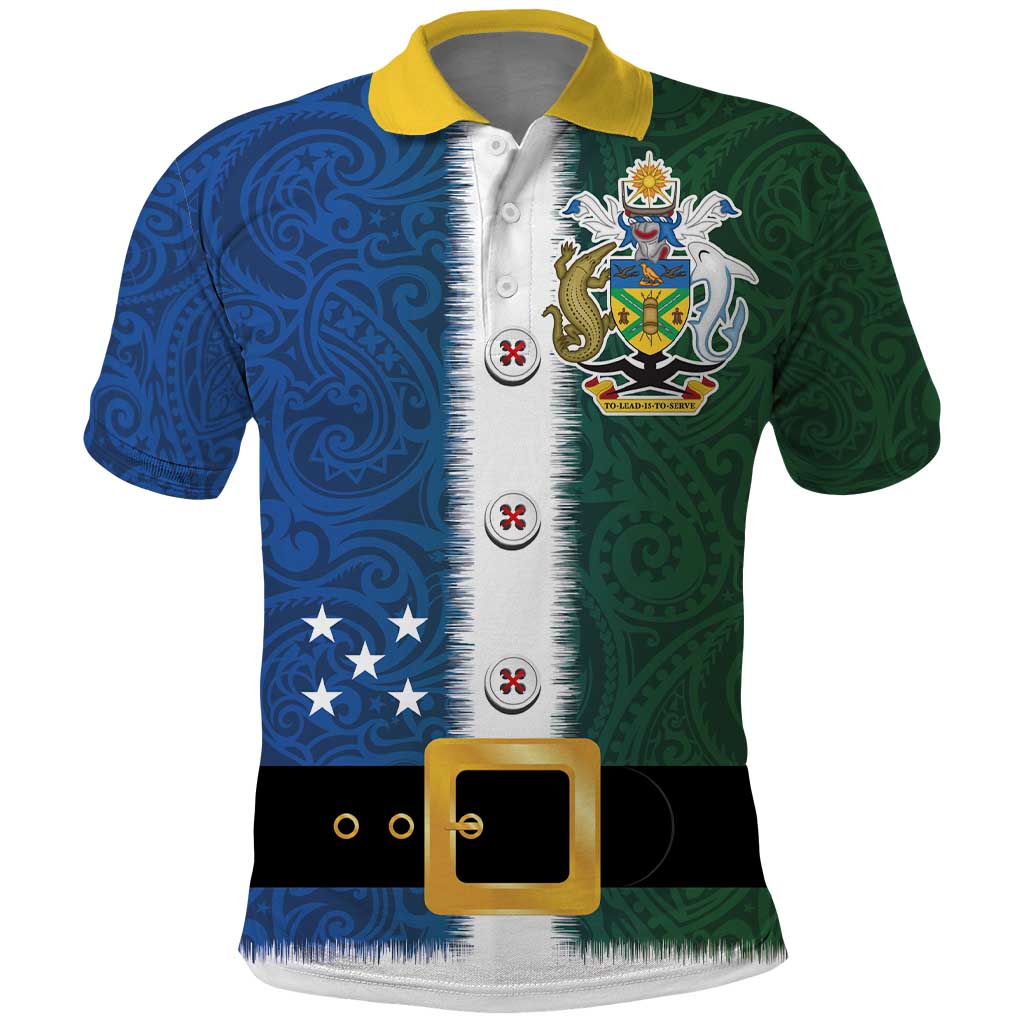 Solomon Islands Merry Christmas Polo Shirt Santa Suit Style With Melanesian Pattern