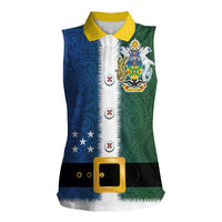 Solomon Islands Merry Christmas Women Sleeveless Polo Shirt Santa Suit Style With Melanesian Pattern LT03 Female Green - Polynesian Pride