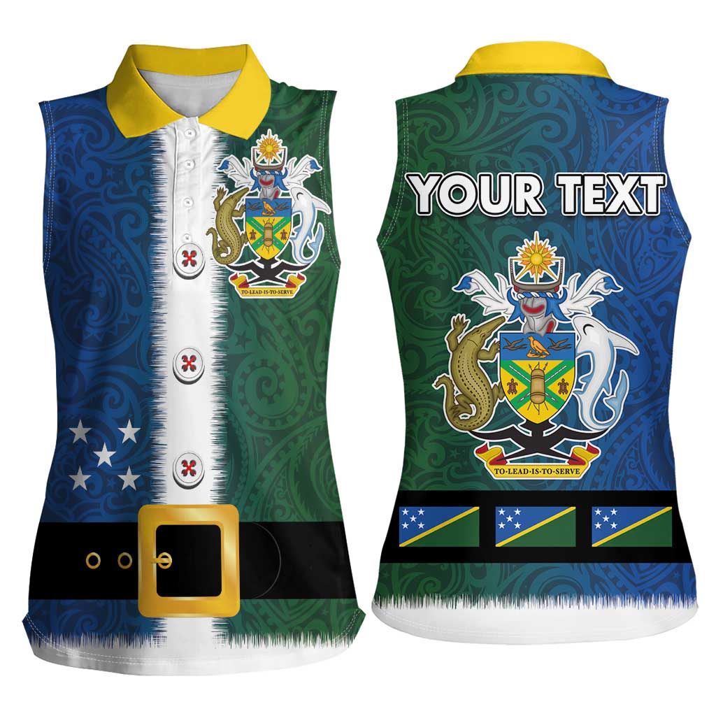 Solomon Islands Merry Christmas Women Sleeveless Polo Shirt Santa Suit Style With Melanesian Pattern LT03 - Polynesian Pride