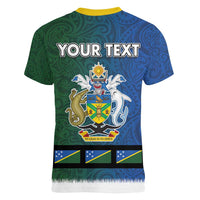 Solomon Islands Merry Christmas Women V-Neck T-Shirt Santa Suit Style With Melanesian Pattern LT03 - Polynesian Pride