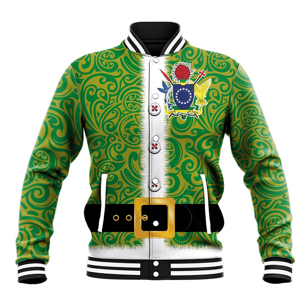 Cook Islands Merry Christmas Baseball Jacket Santa Suit Style With Polynesian Pattern LT03 Unisex Green - Polynesian Pride