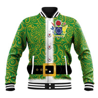 Cook Islands Merry Christmas Baseball Jacket Santa Suit Style With Polynesian Pattern LT03 Unisex Green - Polynesian Pride