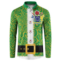 Cook Islands Merry Christmas Button Sweatshirt Santa Suit Style With Polynesian Pattern LT03 Green - Polynesian Pride