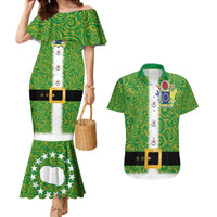 Cook Islands Merry Christmas Couples Matching Mermaid Dress and Hawaiian Shirt Santa Suit Style With Polynesian Pattern LT03 Green - Polynesian Pride