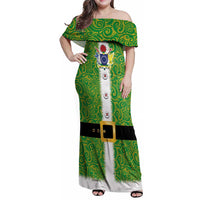 Cook Islands Merry Christmas Family Matching Off Shoulder Maxi Dress and Hawaiian Shirt Santa Suit Style With Polynesian Pattern LT03 Mom's Dress Green - Polynesian Pride