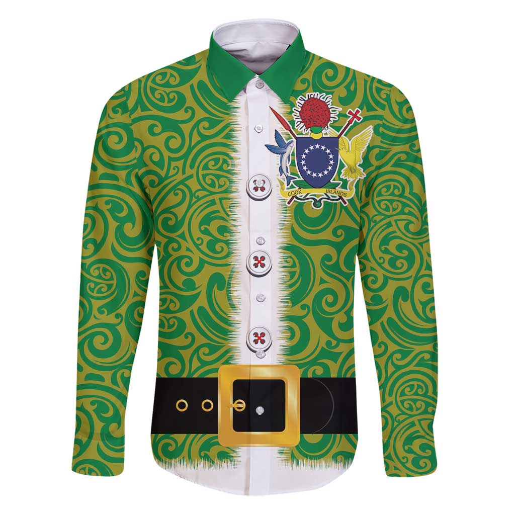 Cook Islands Merry Christmas Family Matching Puletasi and Hawaiian Shirt Santa Suit Style With Polynesian Pattern LT03 Dad's Shirt - Long Sleeve Green - Polynesian Pride