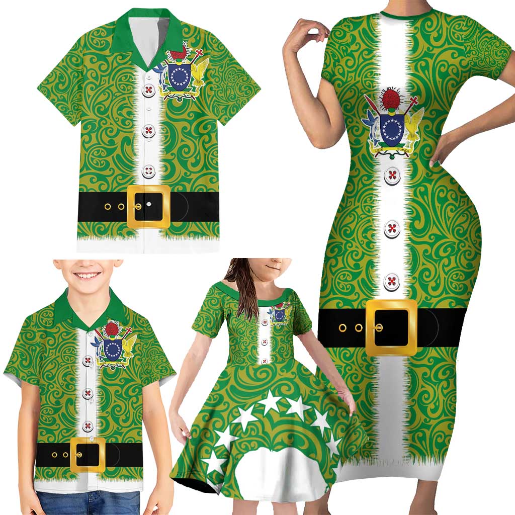 Cook Islands Merry Christmas Family Matching Short Sleeve Bodycon Dress and Hawaiian Shirt Santa Suit Style With Polynesian Pattern LT03 - Polynesian Pride