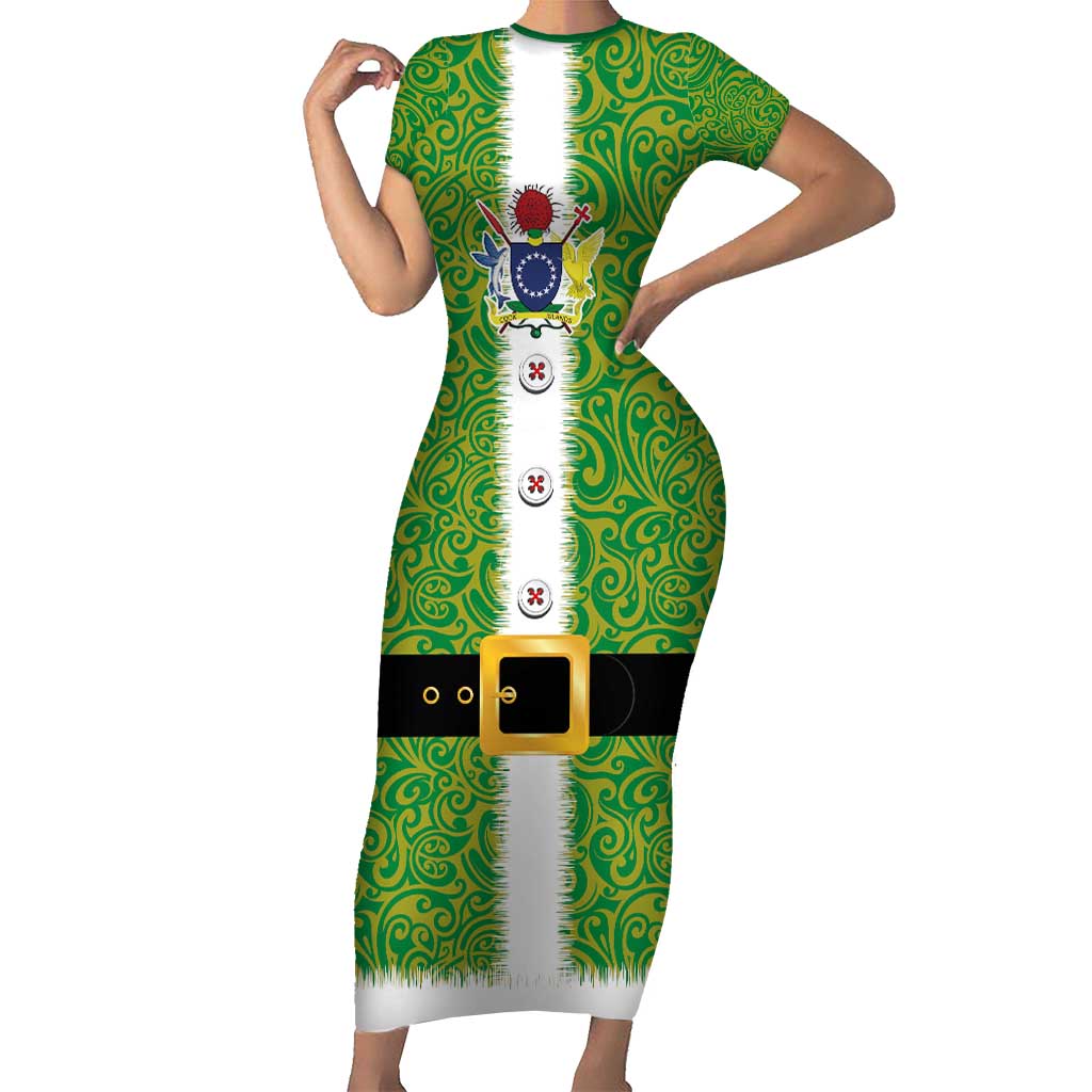 Cook Islands Merry Christmas Family Matching Short Sleeve Bodycon Dress and Hawaiian Shirt Santa Suit Style With Polynesian Pattern LT03 Mom's Dress Green - Polynesian Pride