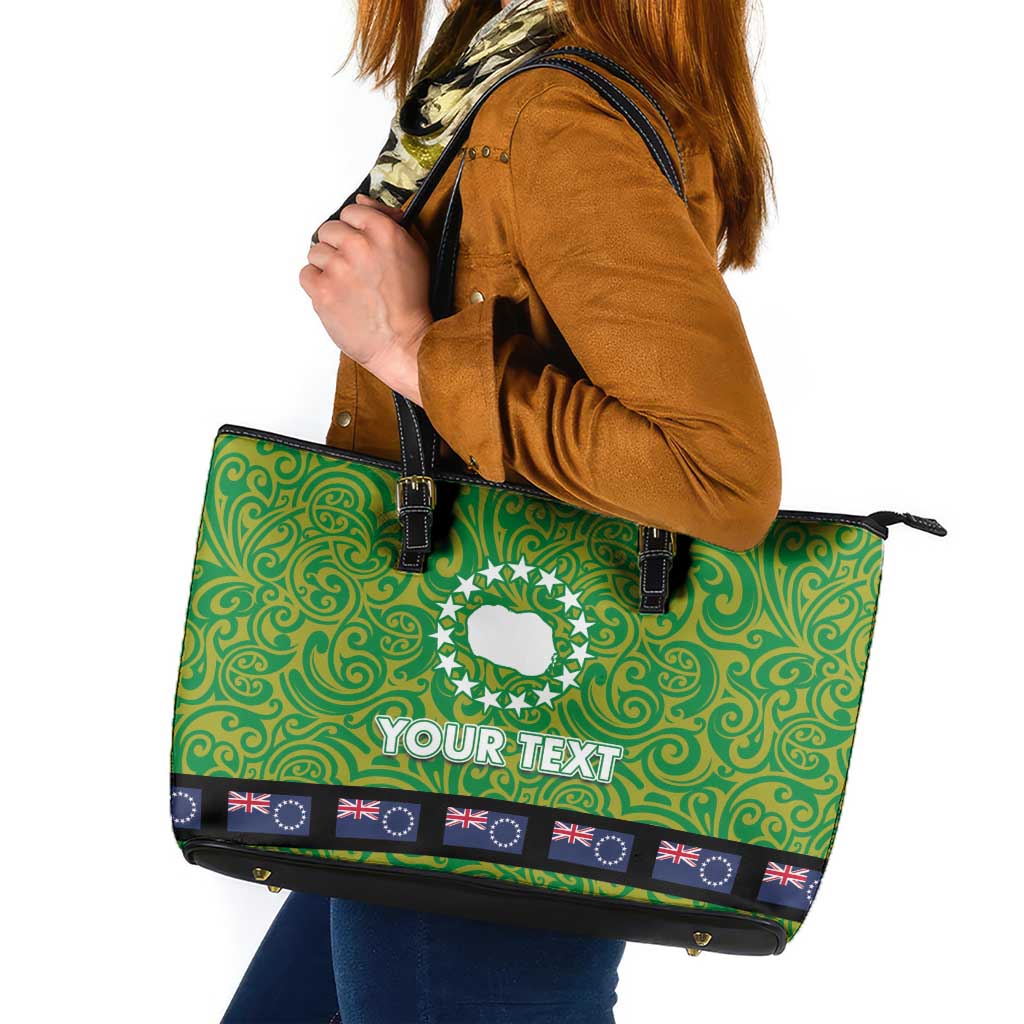 Cook Islands Merry Christmas Leather Tote Bag Santa Suit Style With Polynesian Pattern LT03 Green - Polynesian Pride