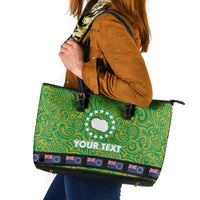 Cook Islands Merry Christmas Leather Tote Bag Santa Suit Style With Polynesian Pattern LT03 Green - Polynesian Pride