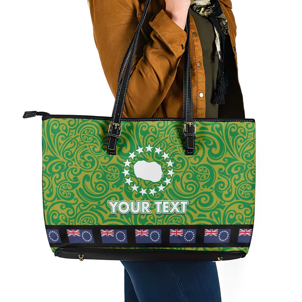 Cook Islands Merry Christmas Leather Tote Bag Santa Suit Style With Polynesian Pattern LT03 - Polynesian Pride