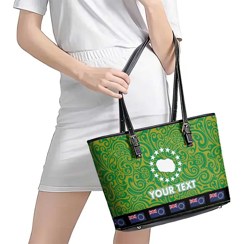 Cook Islands Merry Christmas Leather Tote Bag Santa Suit Style With Polynesian Pattern LT03 - Polynesian Pride