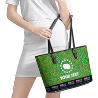 Cook Islands Merry Christmas Leather Tote Bag Santa Suit Style With Polynesian Pattern LT03 - Polynesian Pride