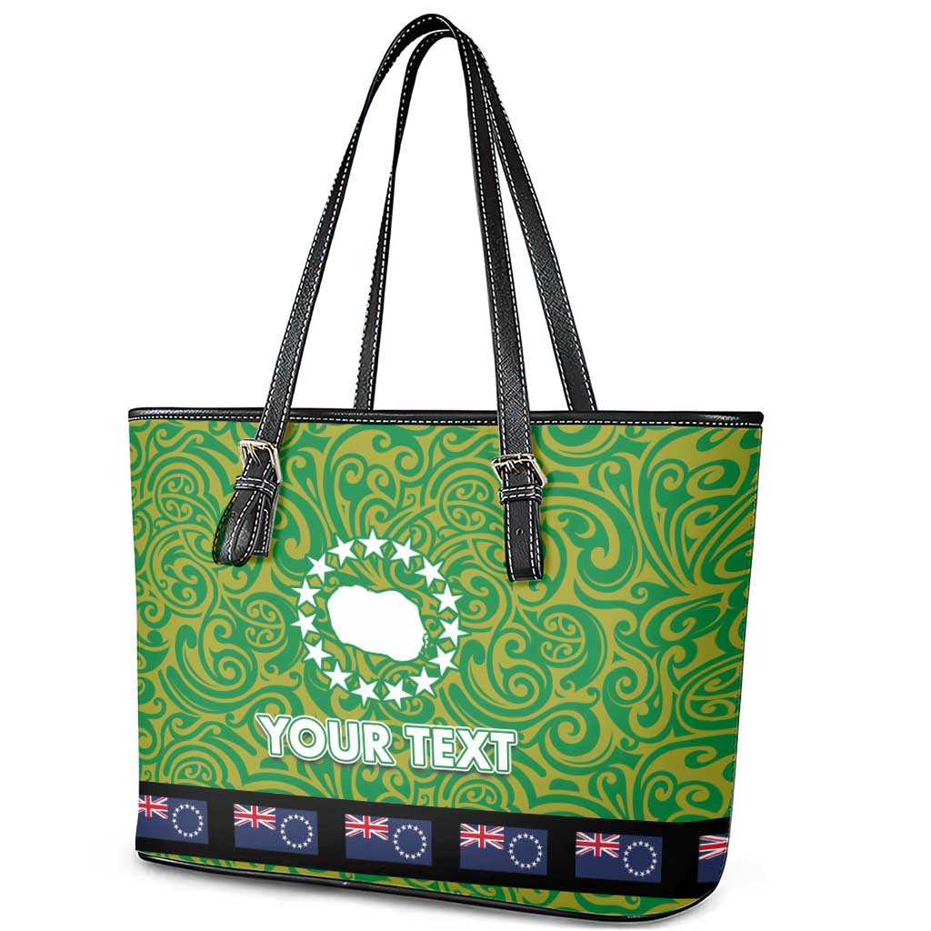 Cook Islands Merry Christmas Leather Tote Bag Santa Suit Style With Polynesian Pattern LT03 - Polynesian Pride
