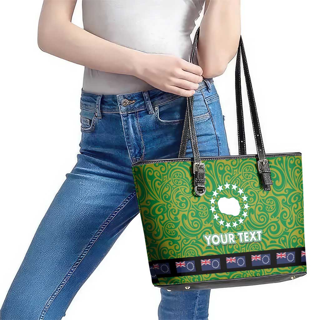Cook Islands Merry Christmas Leather Tote Bag Santa Suit Style With Polynesian Pattern LT03 - Polynesian Pride