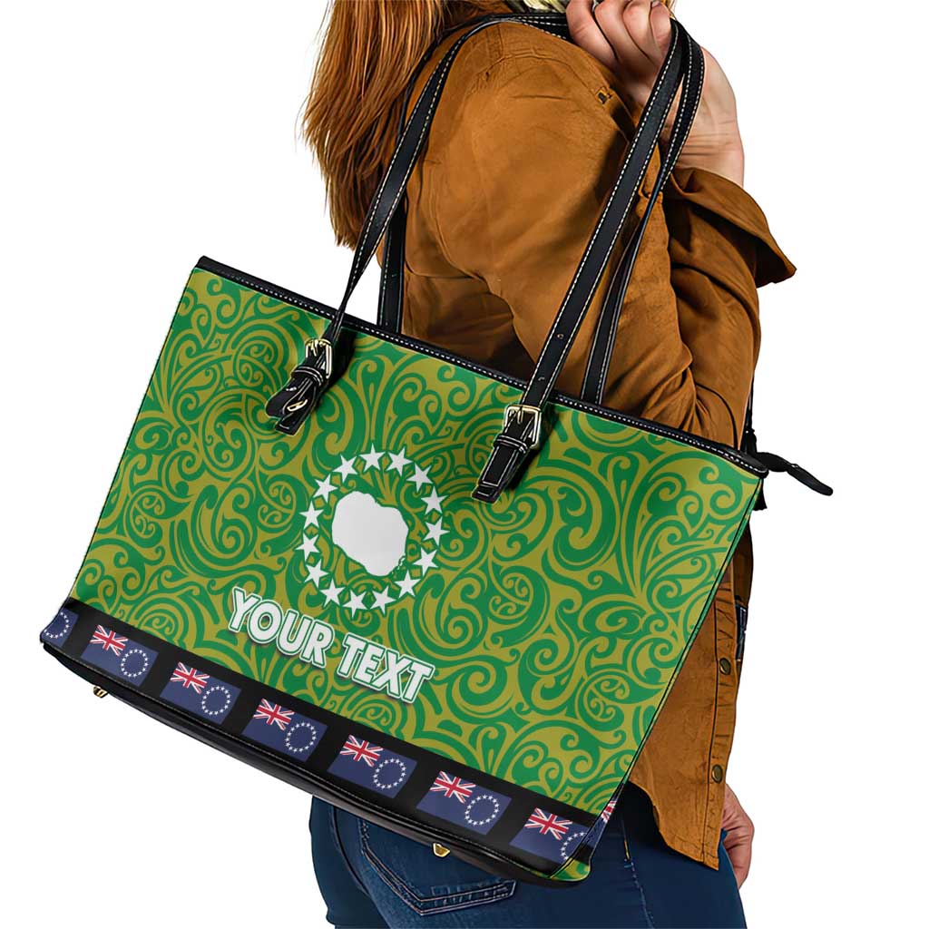 Cook Islands Merry Christmas Leather Tote Bag Santa Suit Style With Polynesian Pattern LT03 - Polynesian Pride
