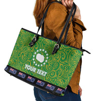 Cook Islands Merry Christmas Leather Tote Bag Santa Suit Style With Polynesian Pattern LT03 - Polynesian Pride