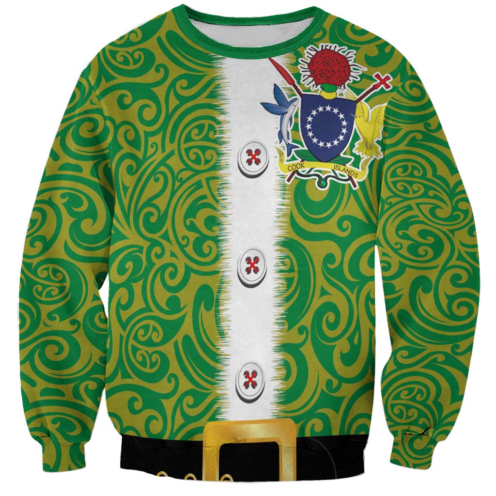 Cook Islands Merry Christmas Sweatshirt Santa Suit Style With Polynesian Pattern LT03 Unisex Green - Polynesian Pride