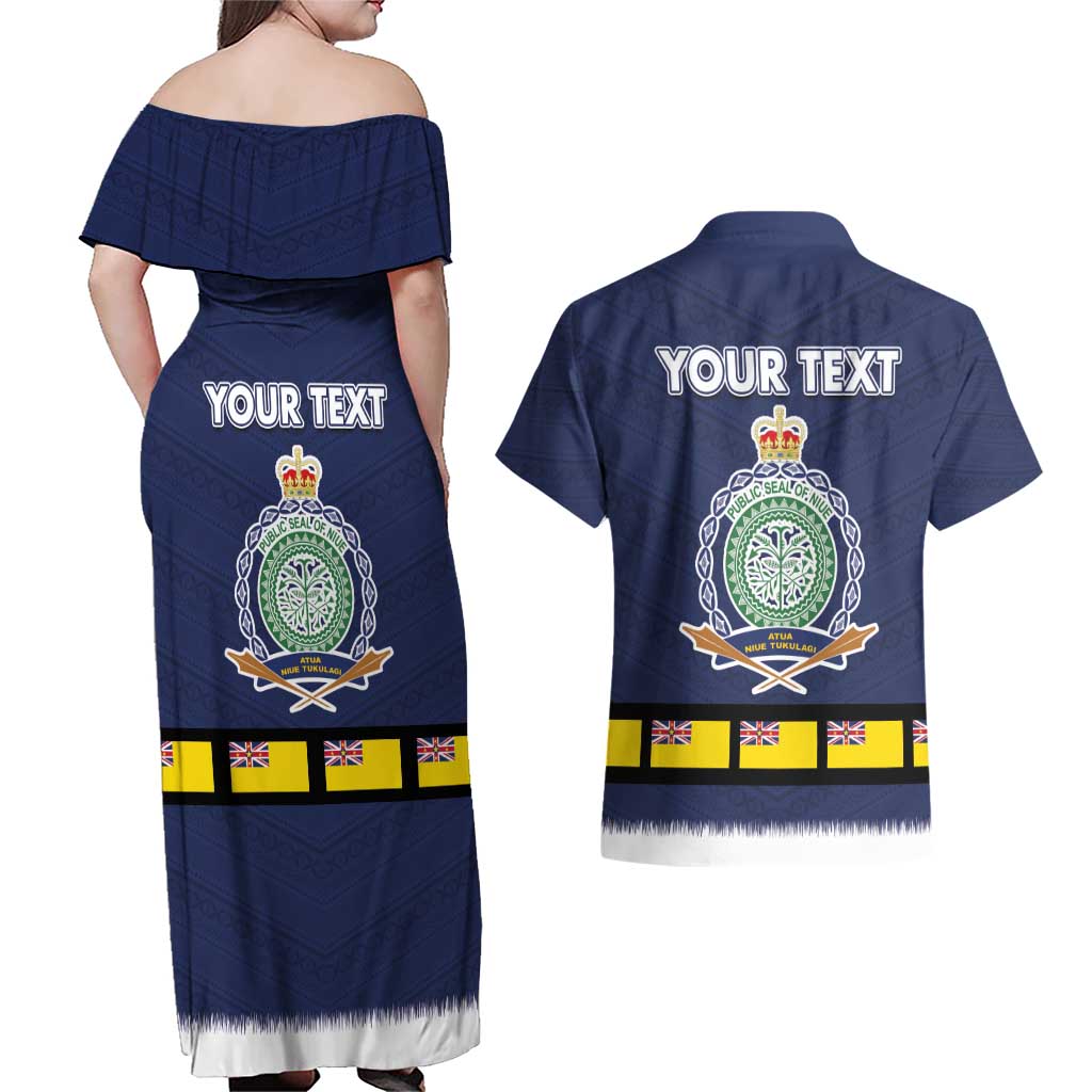 Niue Merry Christmas Couples Matching Off Shoulder Maxi Dress and Hawaiian Shirt Santa Suit Style With Hiapo Pattern LT03 - Polynesian Pride