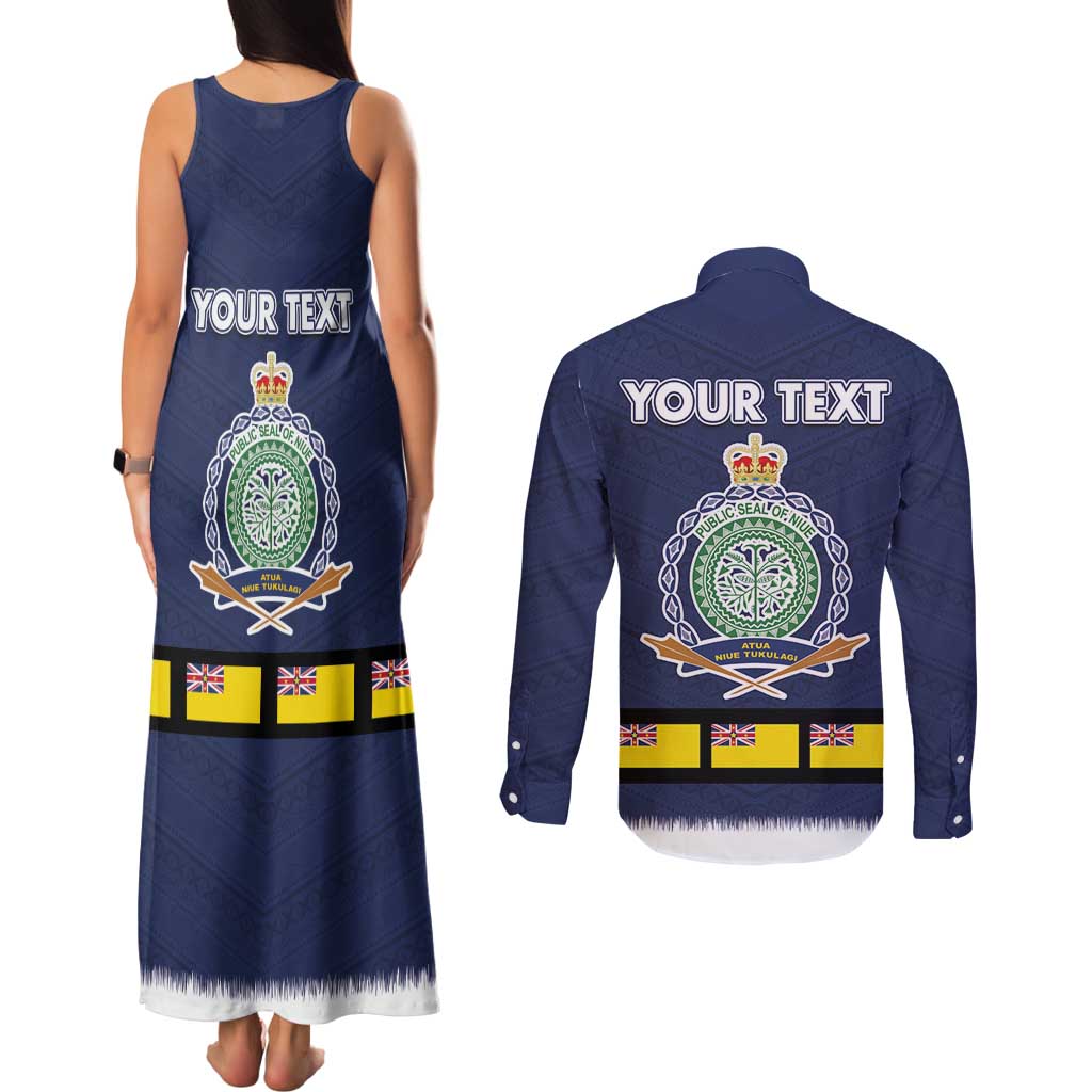 Niue Merry Christmas Couples Matching Tank Maxi Dress and Long Sleeve Button Shirt Santa Suit Style With Hiapo Pattern LT03 - Polynesian Pride