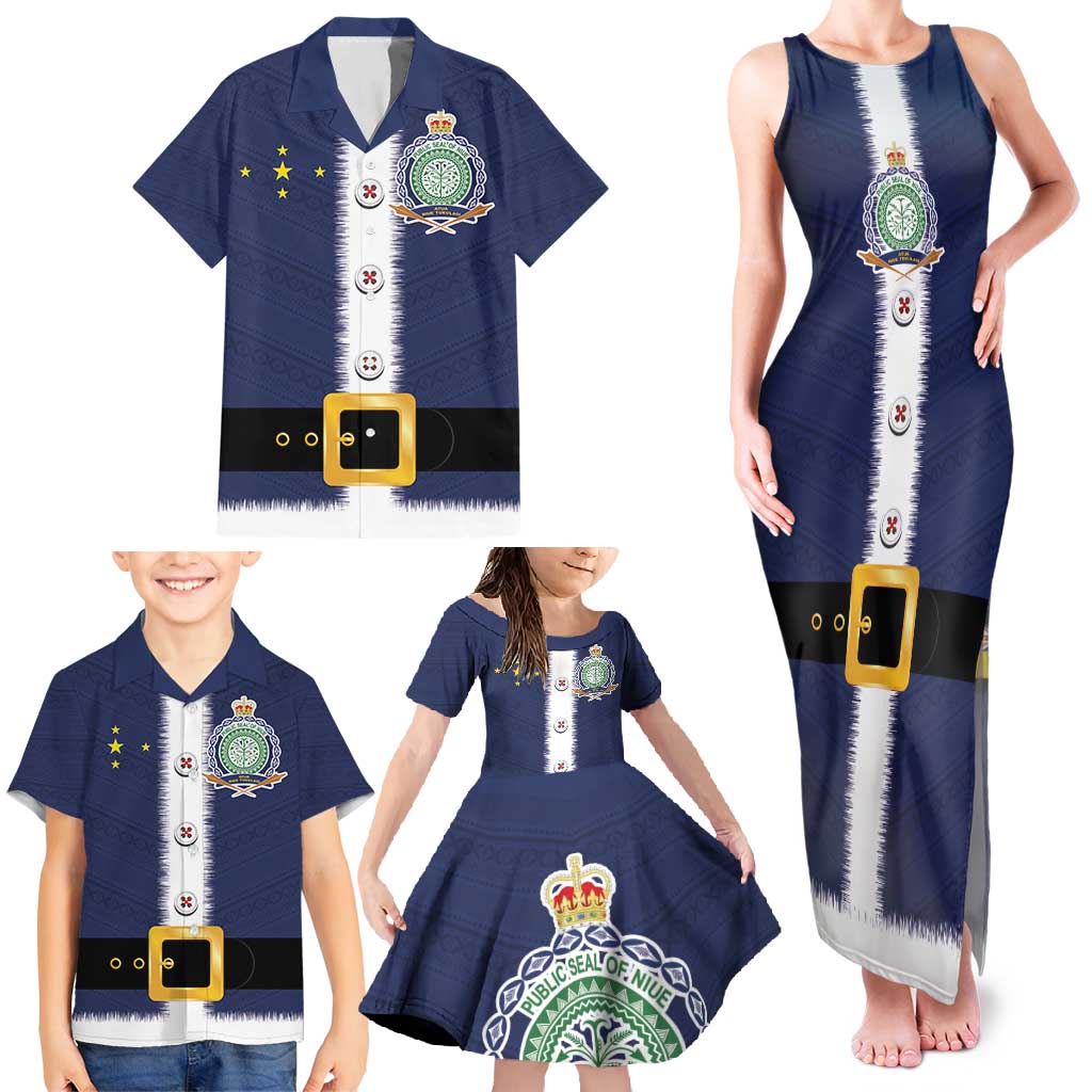 Niue Merry Christmas Family Matching Tank Maxi Dress and Hawaiian Shirt Santa Suit Style With Hiapo Pattern LT03 - Polynesian Pride