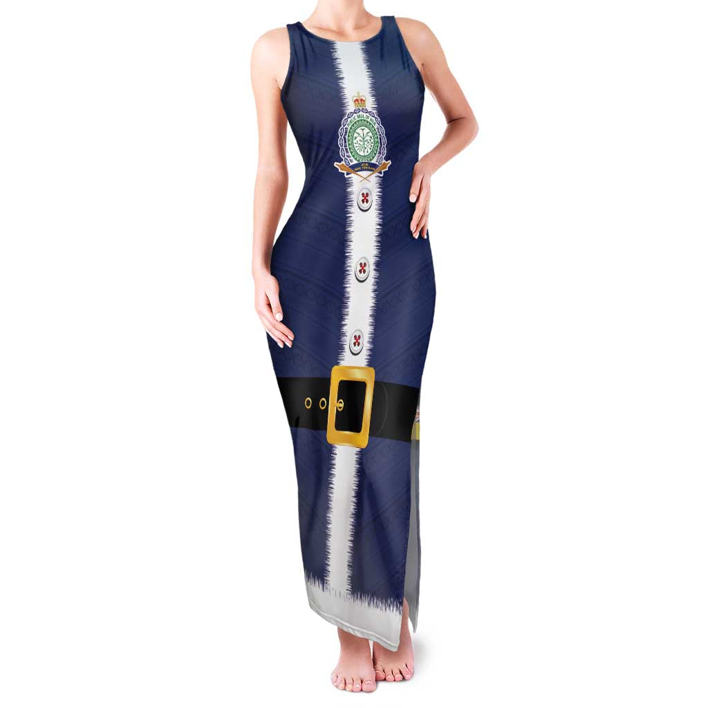 Niue Merry Christmas Family Matching Tank Maxi Dress and Hawaiian Shirt Santa Suit Style With Hiapo Pattern LT03 Mom's Dress Blue - Polynesian Pride