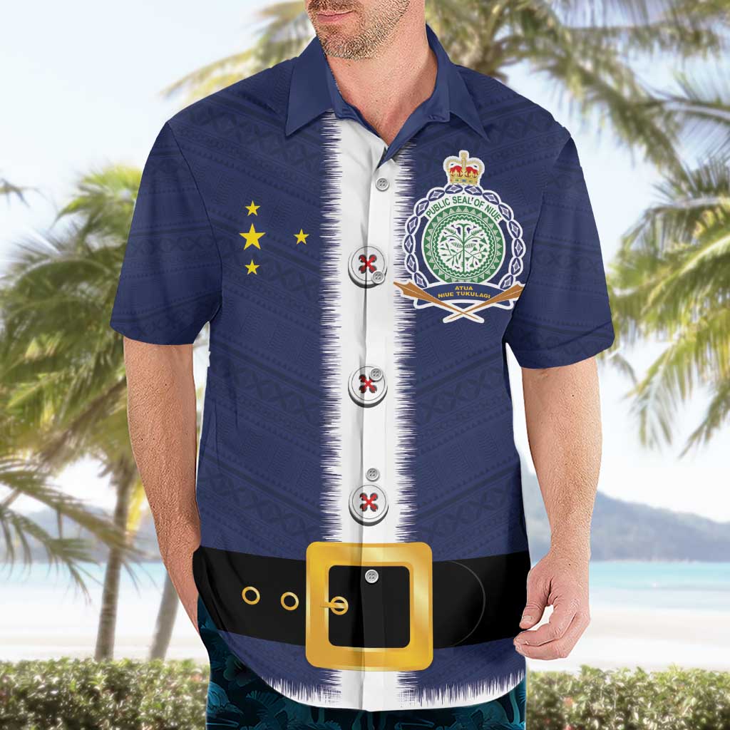 Niue Merry Christmas Hawaiian Shirt Santa Suit Style With Hiapo Pattern