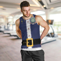 Niue Merry Christmas Men Tank Top Santa Suit Style With Hiapo Pattern LT03 Blue - Polynesian Pride