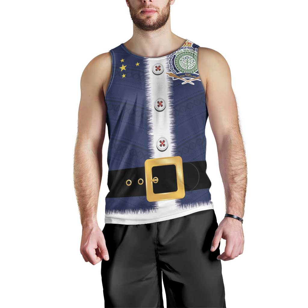Niue Merry Christmas Men Tank Top Santa Suit Style With Hiapo Pattern LT03 - Polynesian Pride