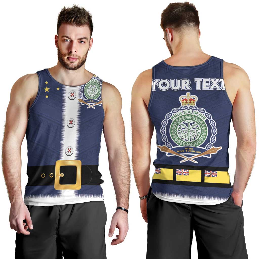 Niue Merry Christmas Men Tank Top Santa Suit Style With Hiapo Pattern LT03 - Polynesian Pride