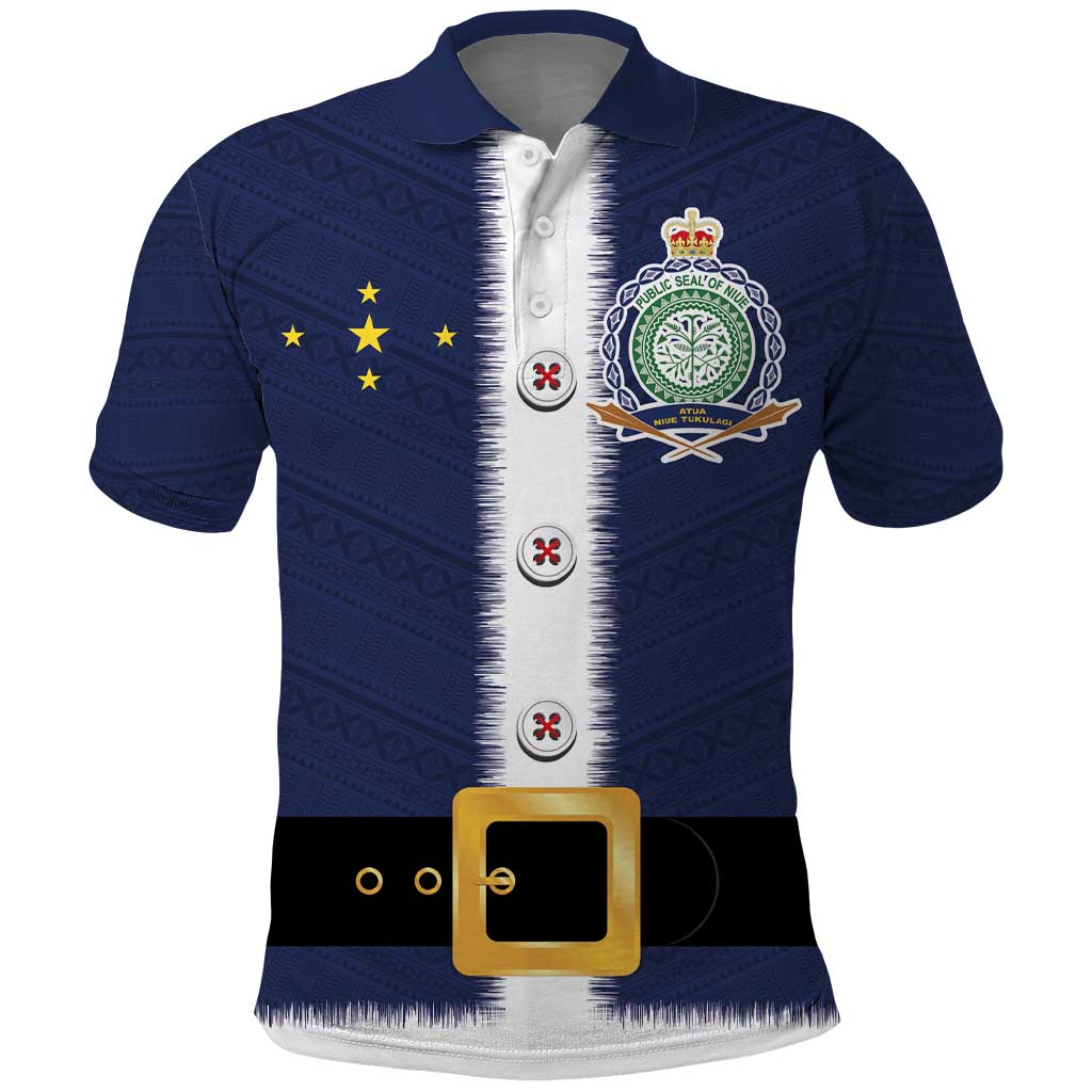 Niue Merry Christmas Polo Shirt Santa Suit Style With Hiapo Pattern LT03 Blue - Polynesian Pride