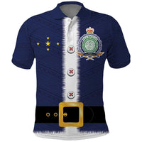Niue Merry Christmas Polo Shirt Santa Suit Style With Hiapo Pattern LT03 Blue - Polynesian Pride