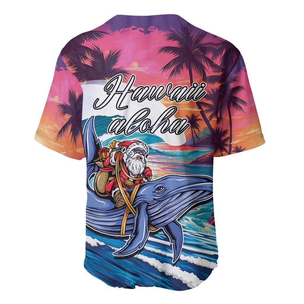 Hawaiian Mele Kalikimaka Baseball Jersey Santa Claus Driving The Whale with Sunset Ocean Landscape LT03 - Polynesian Pride