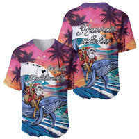Hawaiian Mele Kalikimaka Baseball Jersey Santa Claus Driving The Whale with Sunset Ocean Landscape LT03 - Polynesian Pride