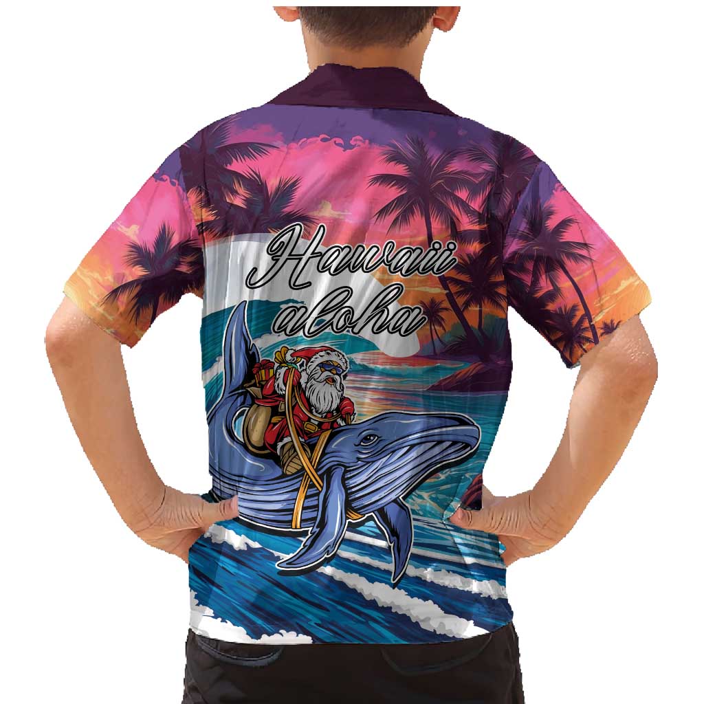 Hawaiian Mele Kalikimaka Family Matching Mermaid Dress and Hawaiian Shirt Santa Claus Driving The Whale with Sunset Ocean Landscape
