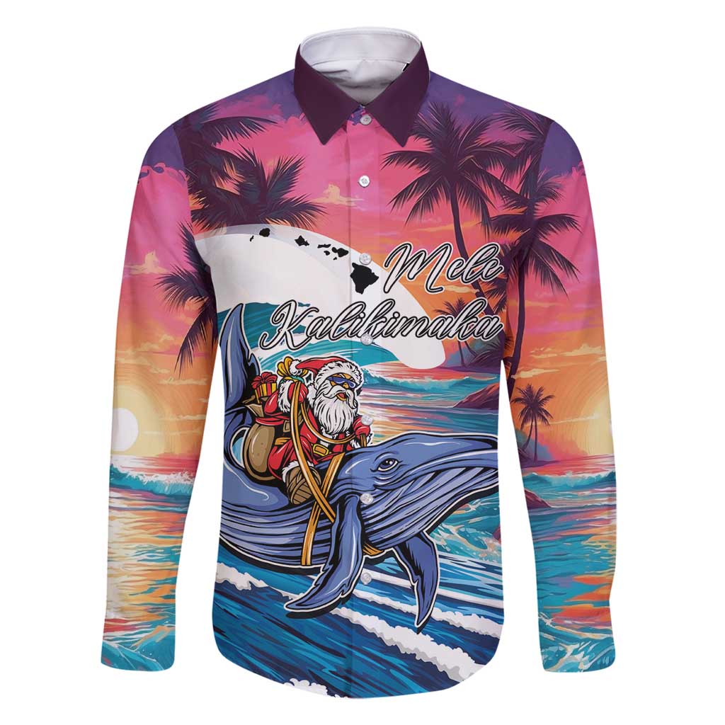 Hawaiian Mele Kalikimaka Family Matching Mermaid Dress and Hawaiian Shirt Santa Claus Driving The Whale with Sunset Ocean Landscape