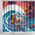 Hawaiian Mele Kalikimaka Shower Curtain Santa Claus Driving The Whale with Sunset Ocean Landscape