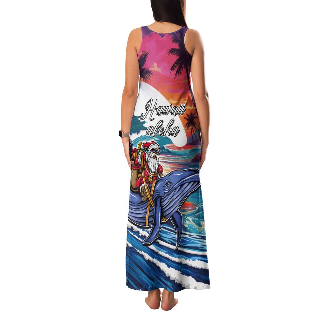 Hawaiian Mele Kalikimaka Tank Maxi Dress Santa Claus Driving The Whale with Sunset Ocean Landscape LT03 - Polynesian Pride