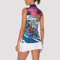 Hawaiian Mele Kalikimaka Women Sleeveless Polo Shirt Santa Claus Driving The Whale with Sunset Ocean Landscape LT03 - Polynesian Pride