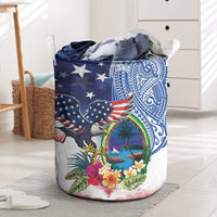 Guam and United States Together Laundry Basket Bald Eagle and Guam Seal with Flower and Tribal Tattoos LT03 Multicolor - Polynesian Pride