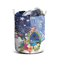 Guam and United States Together Laundry Basket Bald Eagle and Guam Seal with Flower and Tribal Tattoos LT03 - Polynesian Pride