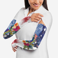 Guam and United States Together Arm Sleeves Bald Eagle and Guam Seal with Flower and Tribal Tattoos - Polynesian Pride