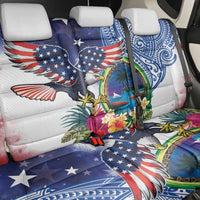 Guam and United States Together Back Car Seat Cover Bald Eagle and Guam Seal with Flower and Tribal Tattoos - Polynesian Pride
