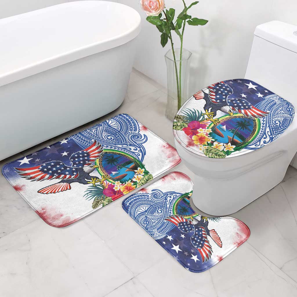 Guam and United States Together Bathroom Set Bald Eagle and Guam Seal with Flower and Tribal Tattoos - Polynesian Pride