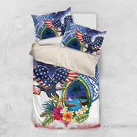 Guam and United States Together Bedding Set Bald Eagle and Guam Seal with Flower and Tribal Tattoos - Polynesian Pride